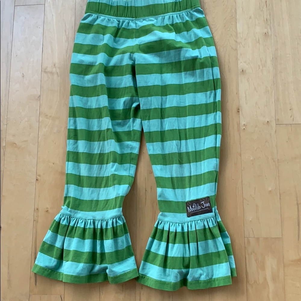 Green and blue strip ruffle pants